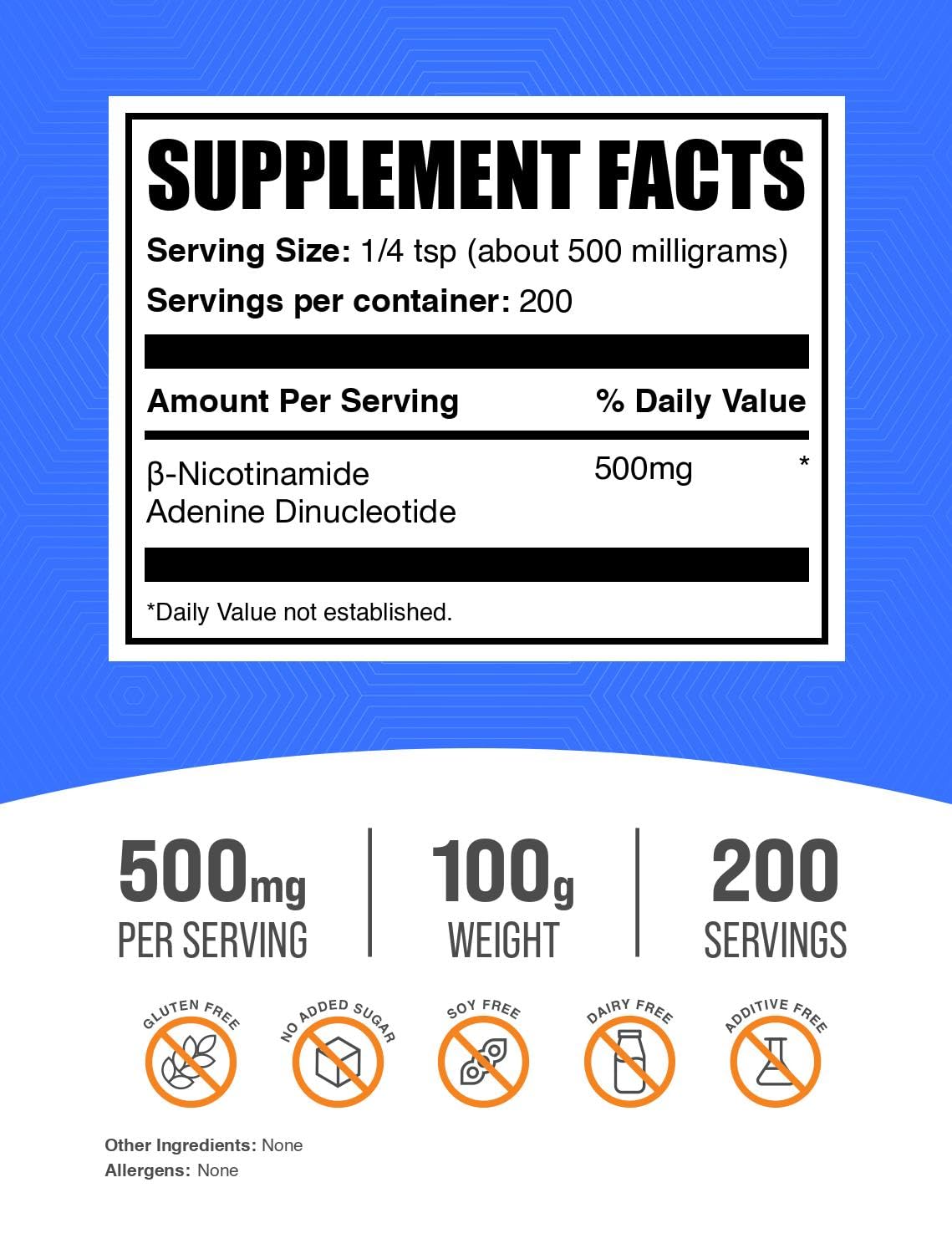 BulkSupplements textura del polvo NAD en primer plano mostrando pureza