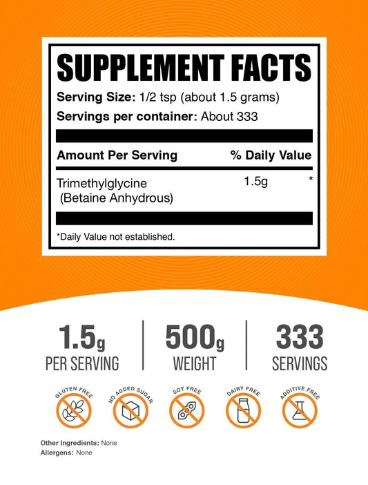 BulkSupplements textura del polvo TMG en primer plano para disolución rápida
