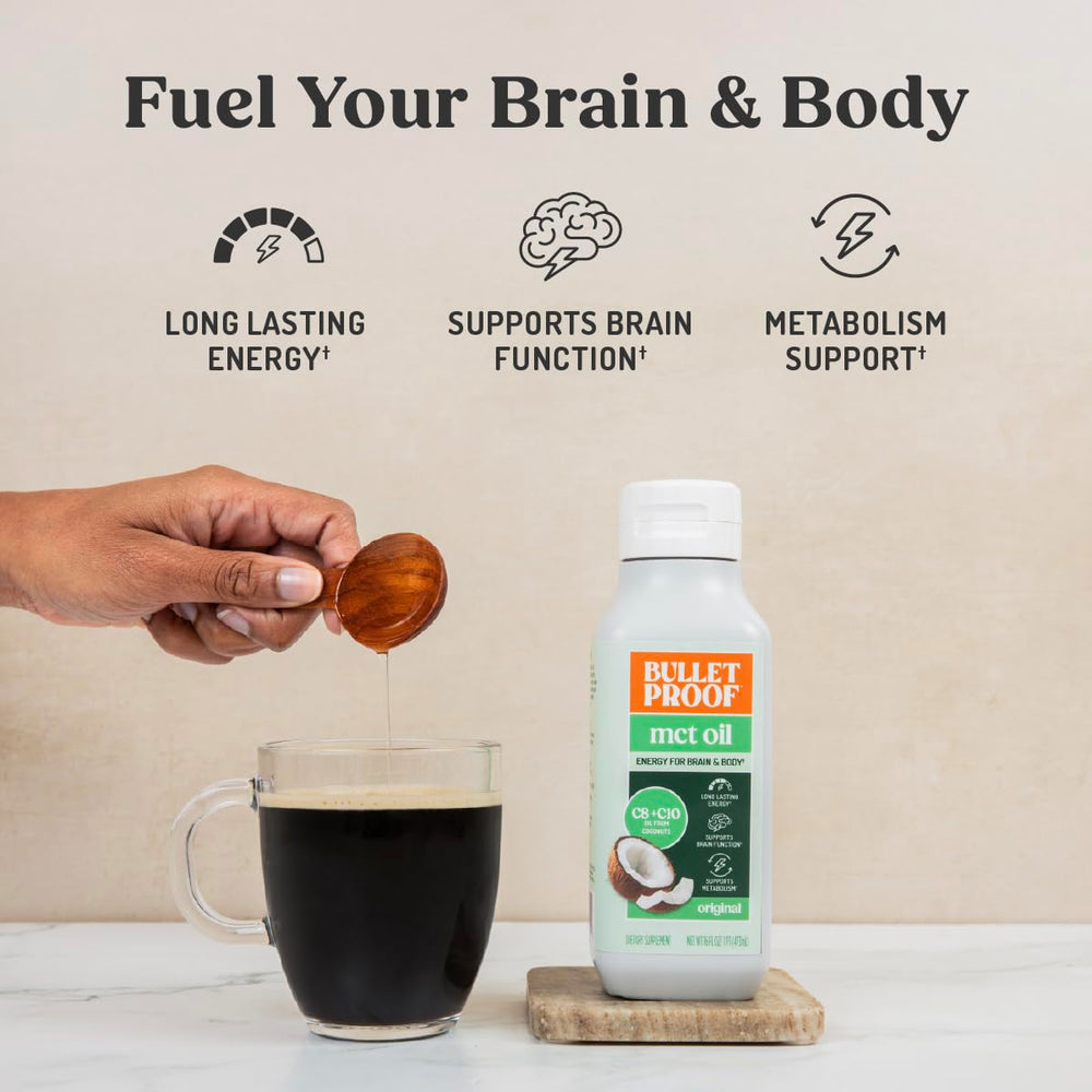 Uso diario de Bulletproof MCT para energía constante durante el día.