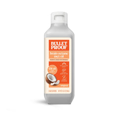 Bulletproof Brain Octane bottle front view highlights pure C8 MCT oil for steady energy.
