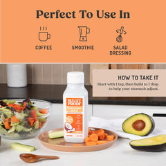 Bulletproof Brain Octane bottle on kitchen counter signals versatile use in smoothies.