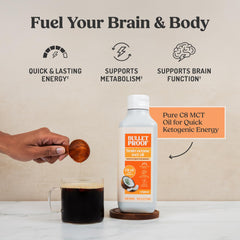 Bulletproof aceite añadido a café para mezcla energética rápida