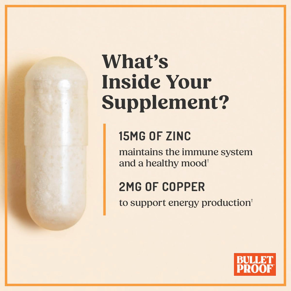 Bulletproof cápsulas desparramadas destacando cantidad y presentación práctica