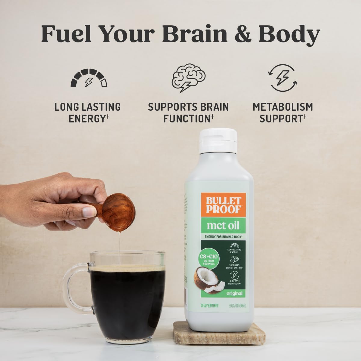 Bulletproof etiqueta detallada con ingredientes y beneficios visibles