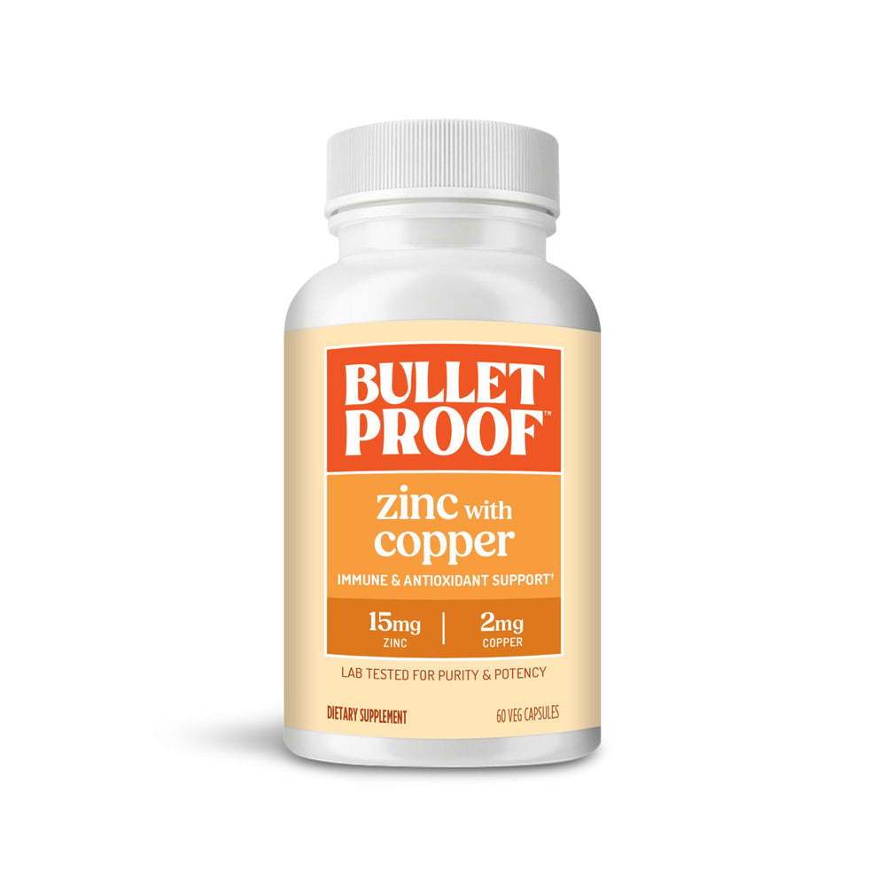 Bulletproof frasco delante mostrando la etiqueta, claridad de producto y confianza