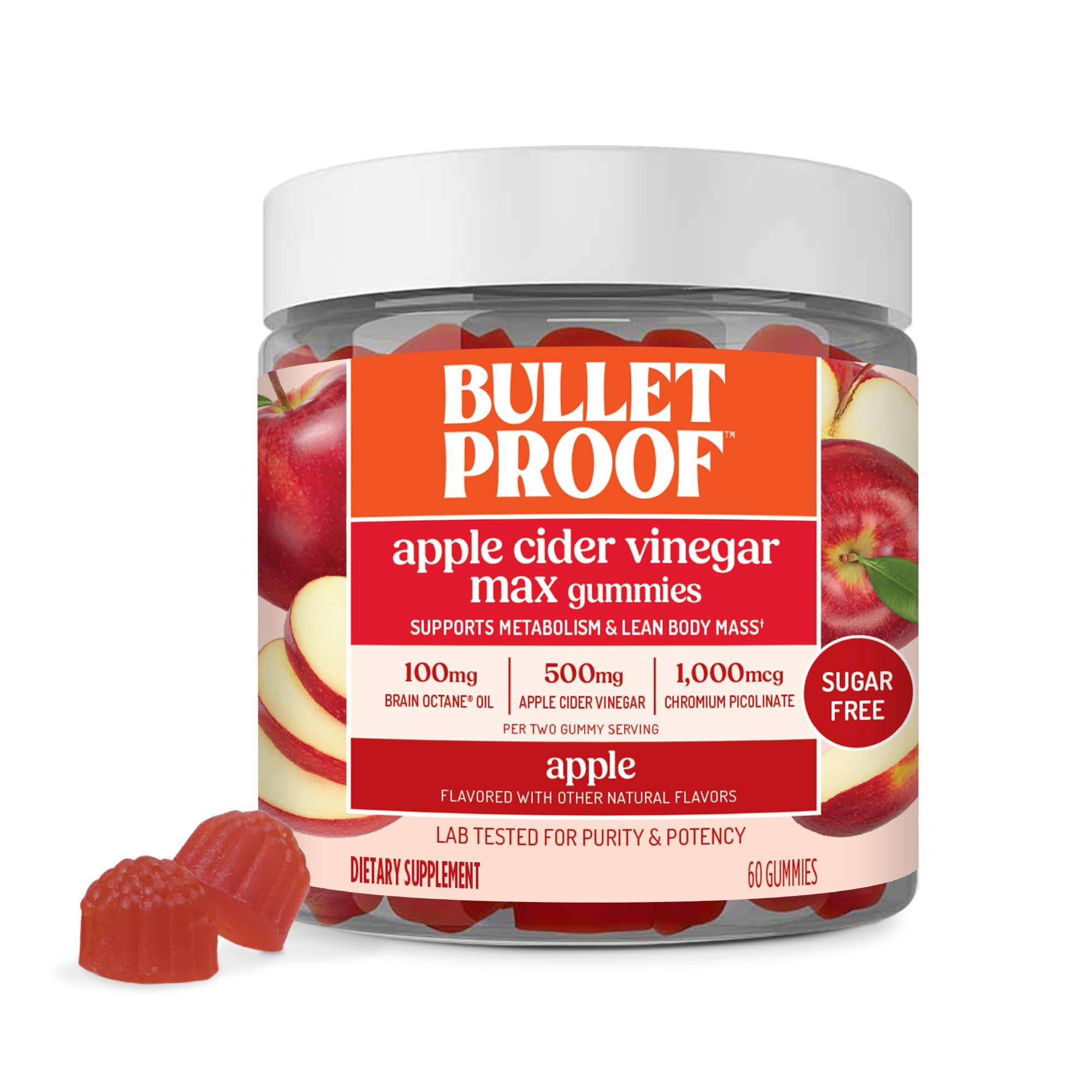 Bulletproof frasco frontal de Apple Cider Vinegar Max mostrando el envase y beneficios claros