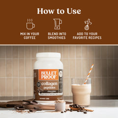 Bulletproof mezclado en café para añadir proteína y sabor chocolate