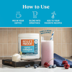Batido saludable con Bulletproof mezclado, aporte proteico y adaptación a recetas