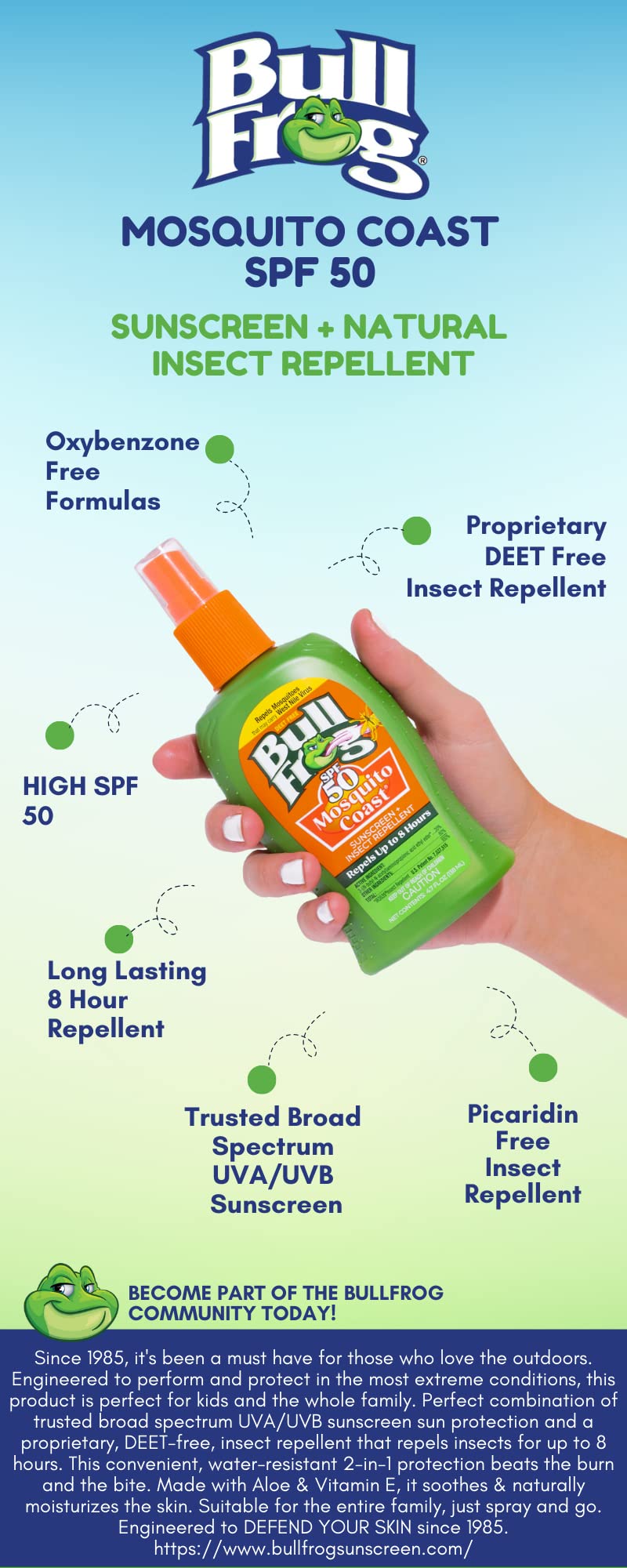 Bullfrog etiqueta con ingredientes clave y beneficios visibles