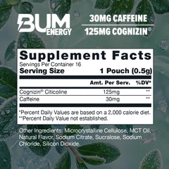 Bum Energy detalle de bolsita y textura, liberación controlada
