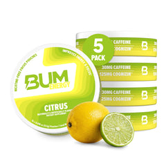 Bum Energy lata frontal cítrico mostrando diseño y conveniencia