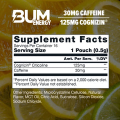 Bum Energy pouch primer plano, detalle de textura y entrega rápida