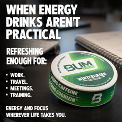 Bum Energy cinco packs apilados mostrando pack de venta y almacenamiento práctico