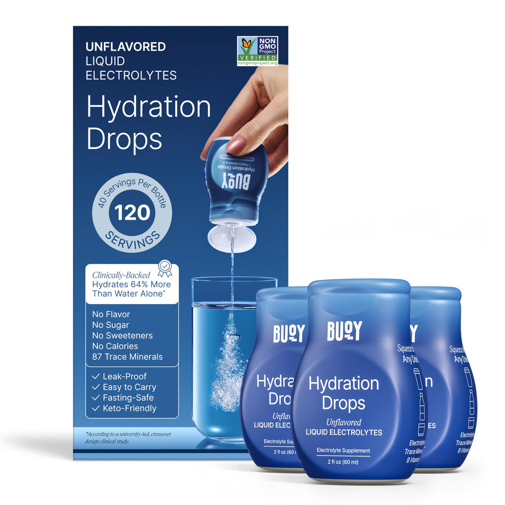 Buoy envase frontal mostrando la marca y beneficios para hidratación rápida