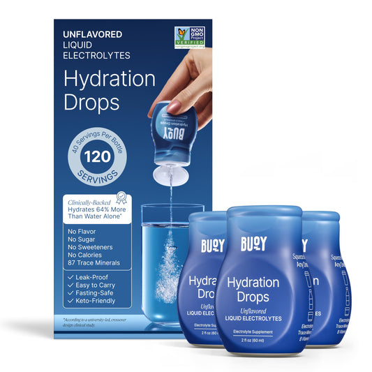 Buoy envase frontal mostrando la marca y beneficios para hidratación rápida