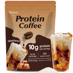 Buporai frontal del envase mostrando sabor caramelo y beneficios