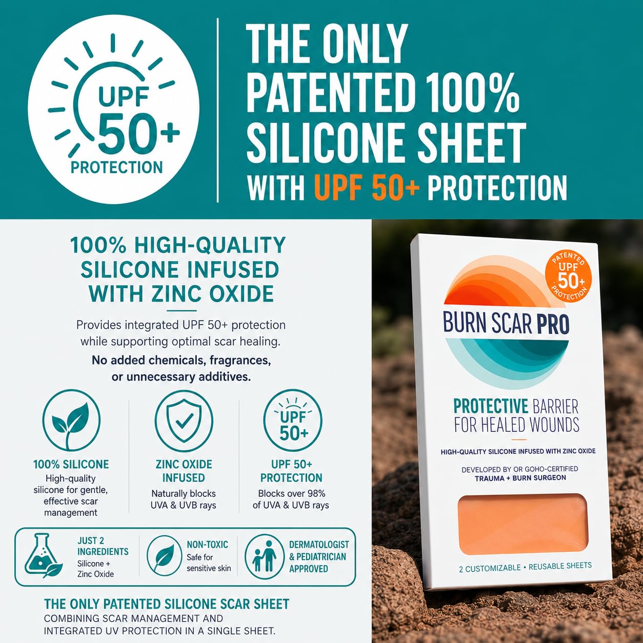 Burn Scar Pro aplicado en cicatriz abdominal, protege contra oscurecimiento