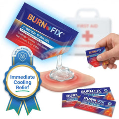Comparación de tamaño BurnFIX contra mano, fácil de transportar