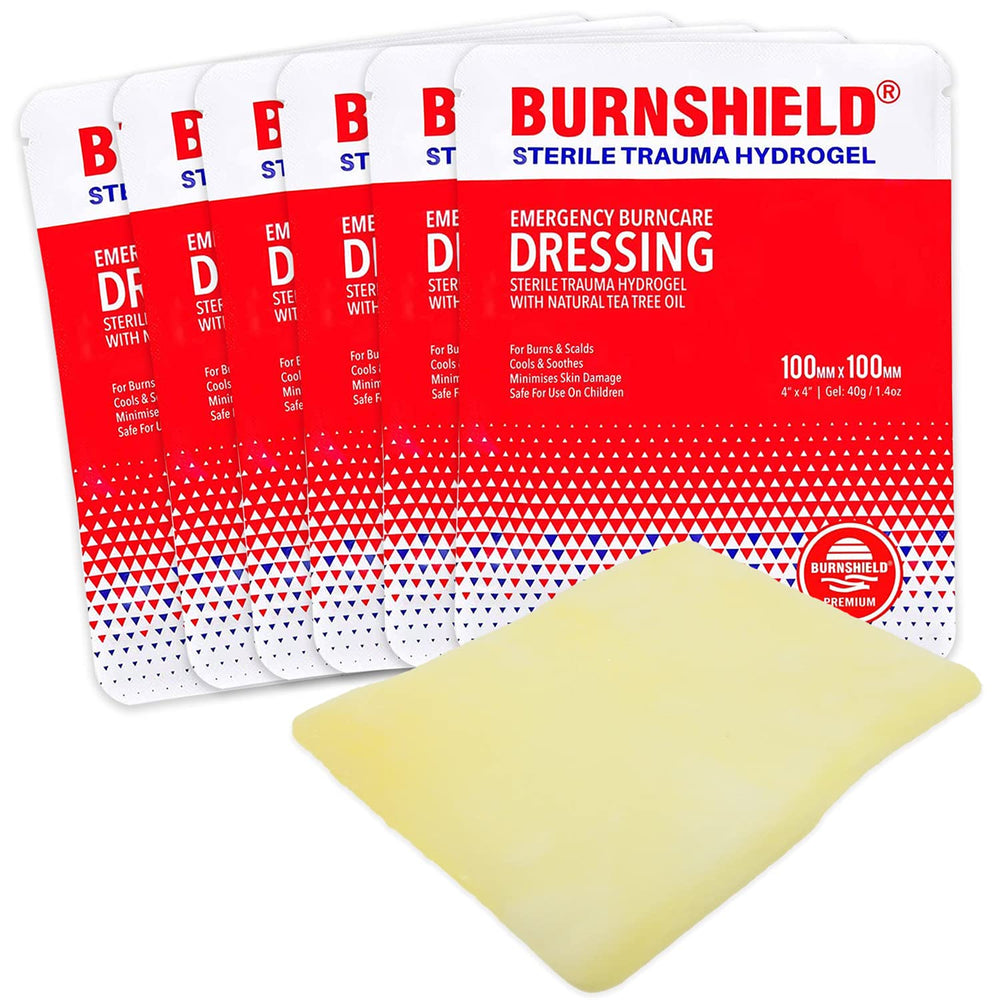 Burnshield empaque frontal mostrando tamaño y cantidad, protección inmediata