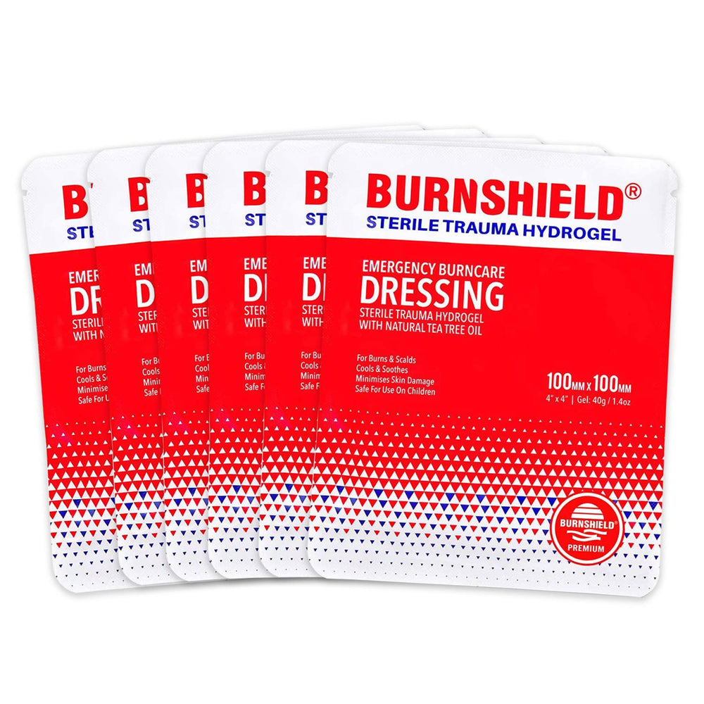 Burnshield etiqueta con Melaleuca alternifolia resaltando ingrediente activo