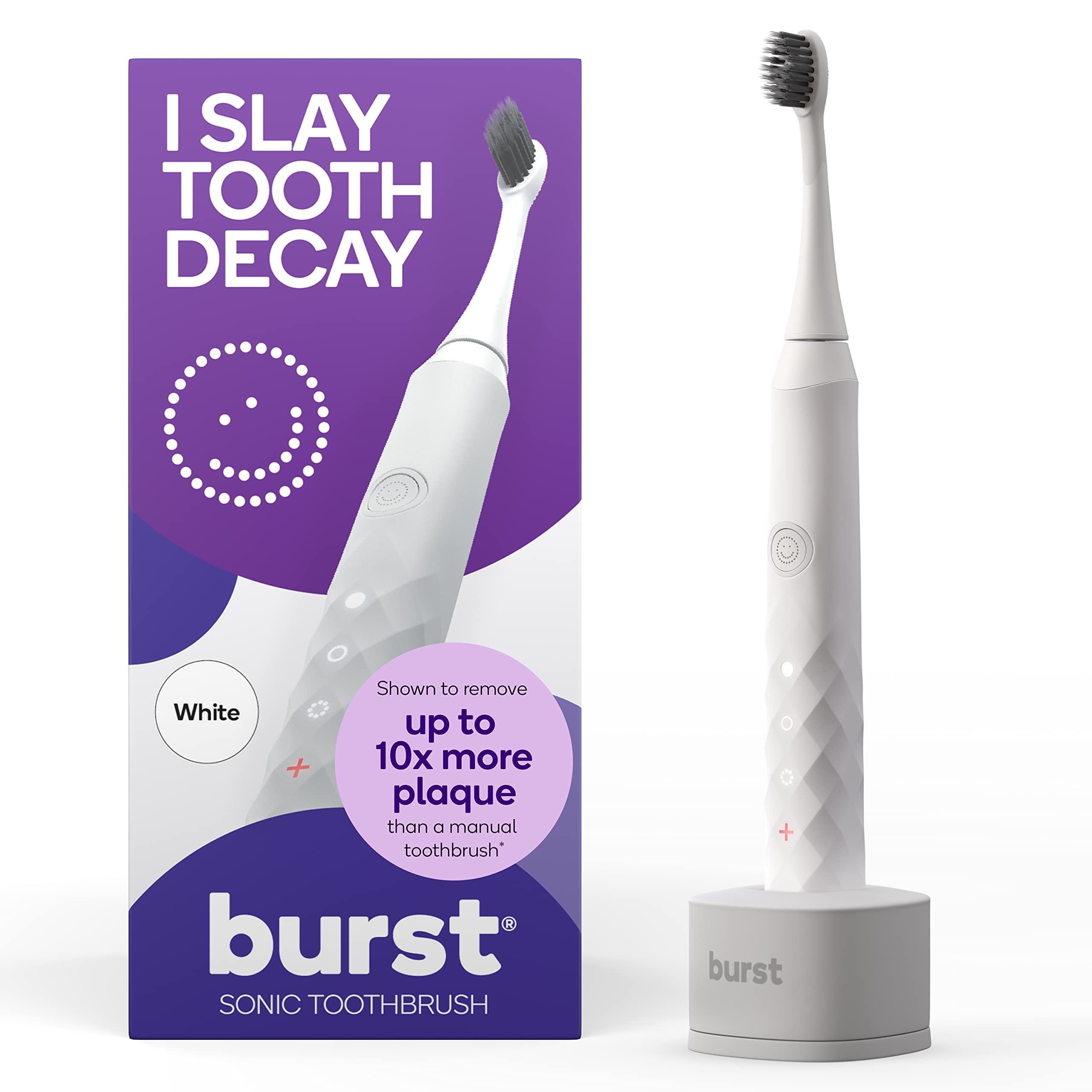 Burst cepillo frontal blanco mostrando diseño ergonómico y limpieza eficaz