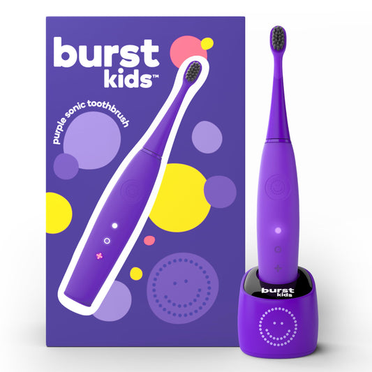 Burst cepillo frontal y empaque púrpura mostrando diseño atractivo y fácil agarre
