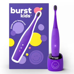 Burst cepillo frontal y empaque púrpura mostrando diseño atractivo y fácil agarre