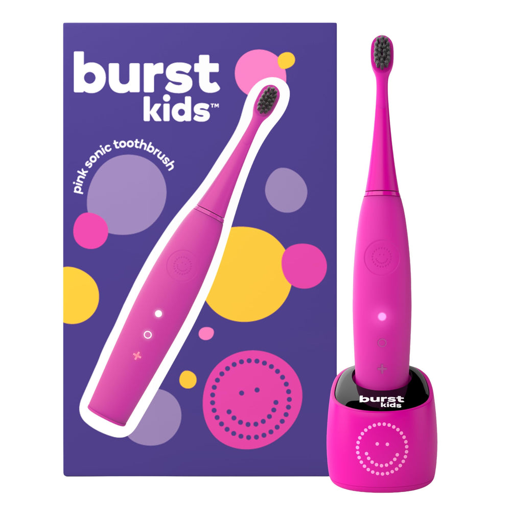 Burst cepillo frontal rosa mostrando diseño y beneficios para motivar el cepillado