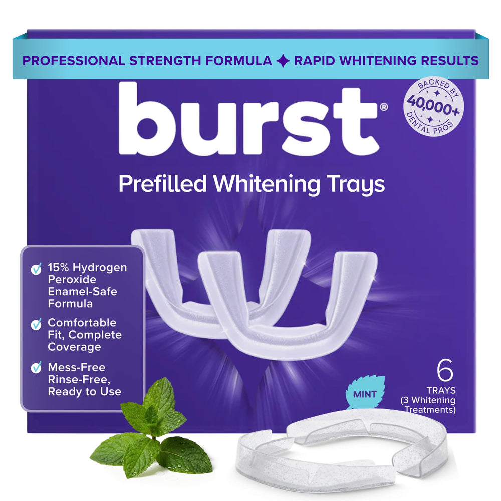 Burst embalaje frontal mostrando 6 bandejas, presenta información clara y profesionalidad