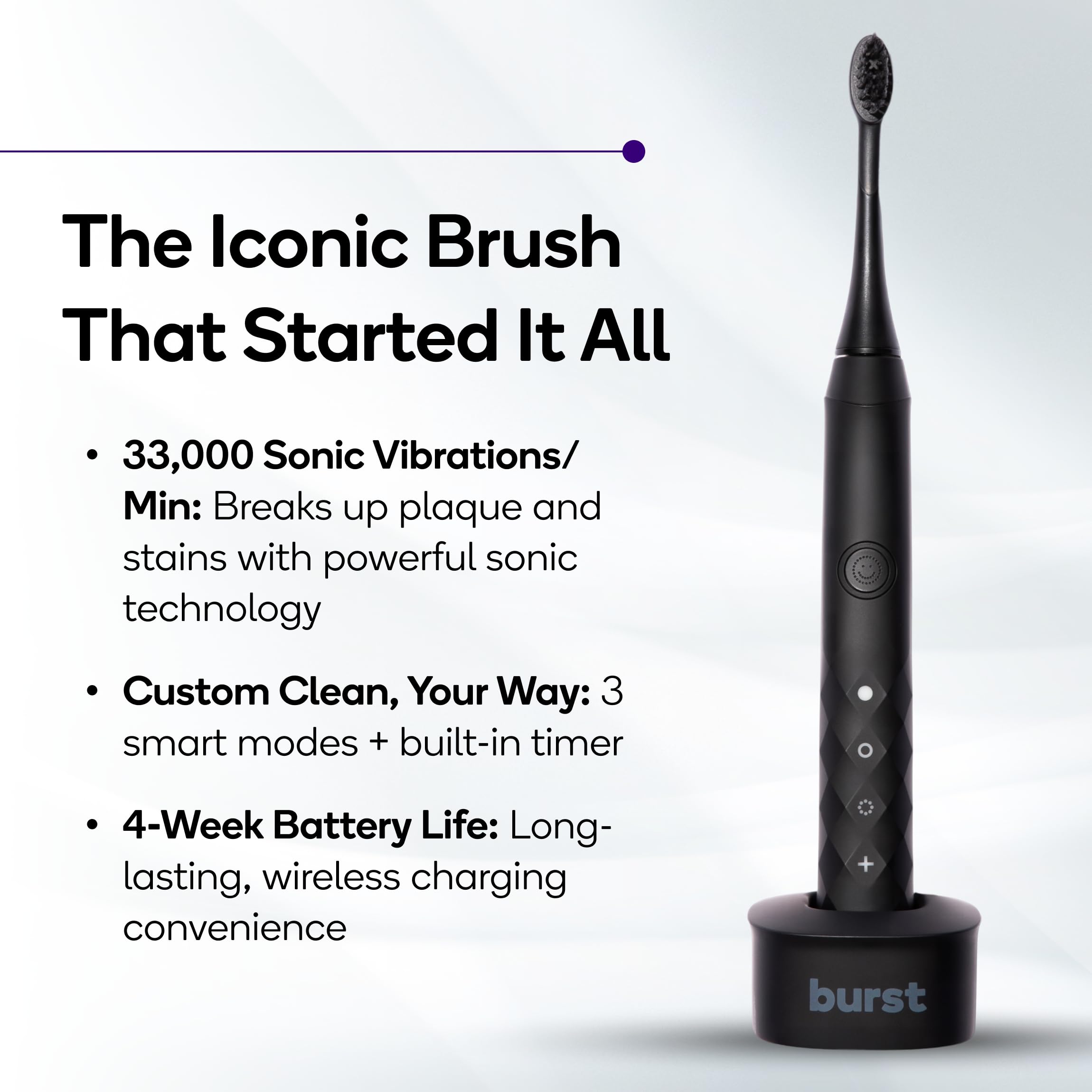 Burst cepillo en uso demostrando limpieza cómoda y mayor alcance interdental