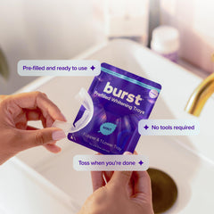 Burst comparación de tamaño en mano, demuestra portabilidad y dosificación prellenada