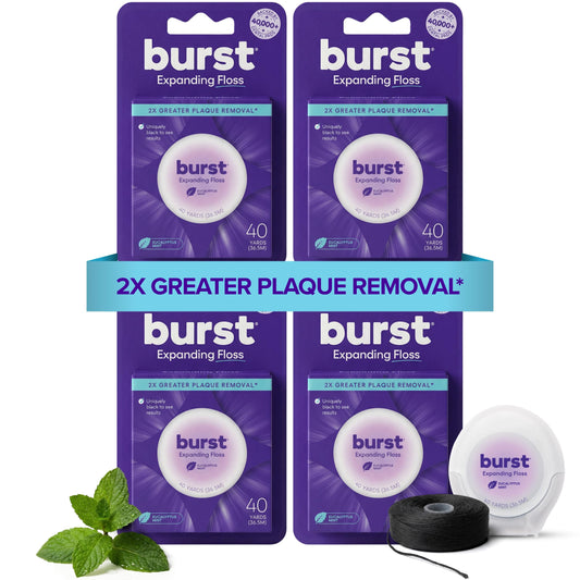 Burst hilo dental expansible vista frontal mostrando el estuche compacto y rellenable