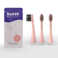 Burst cabezal pack frontal mostrando tres unidades y acabado Rose Gold para reemplazo estético