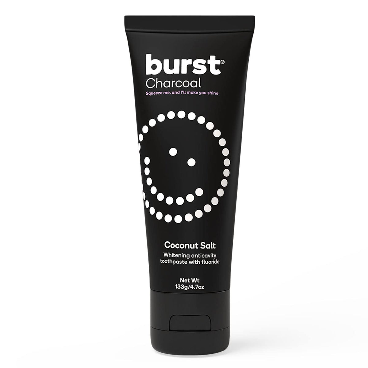 Burst tubo frontal mostrando el envase y beneficio blanqueante