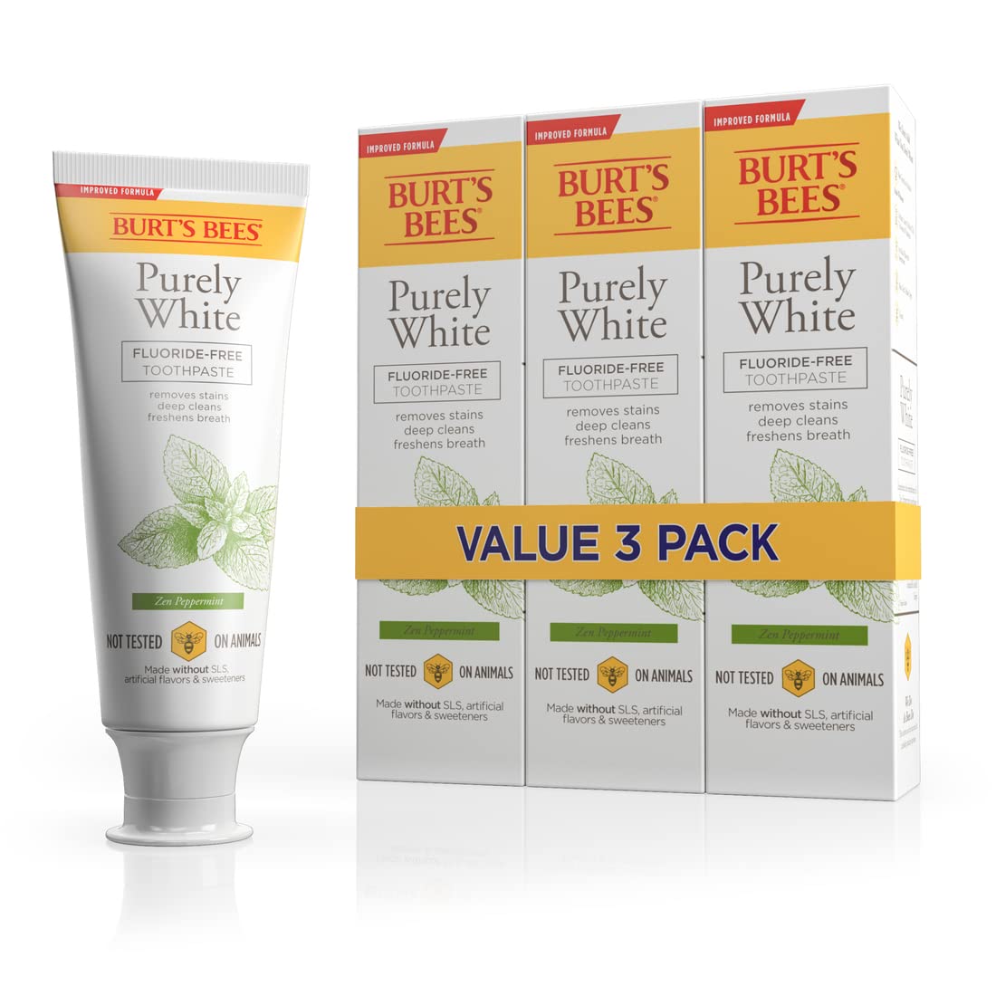 Burt's Bees frontal del pack de tres tubos mostrando diseño y ventaja de cantidad
