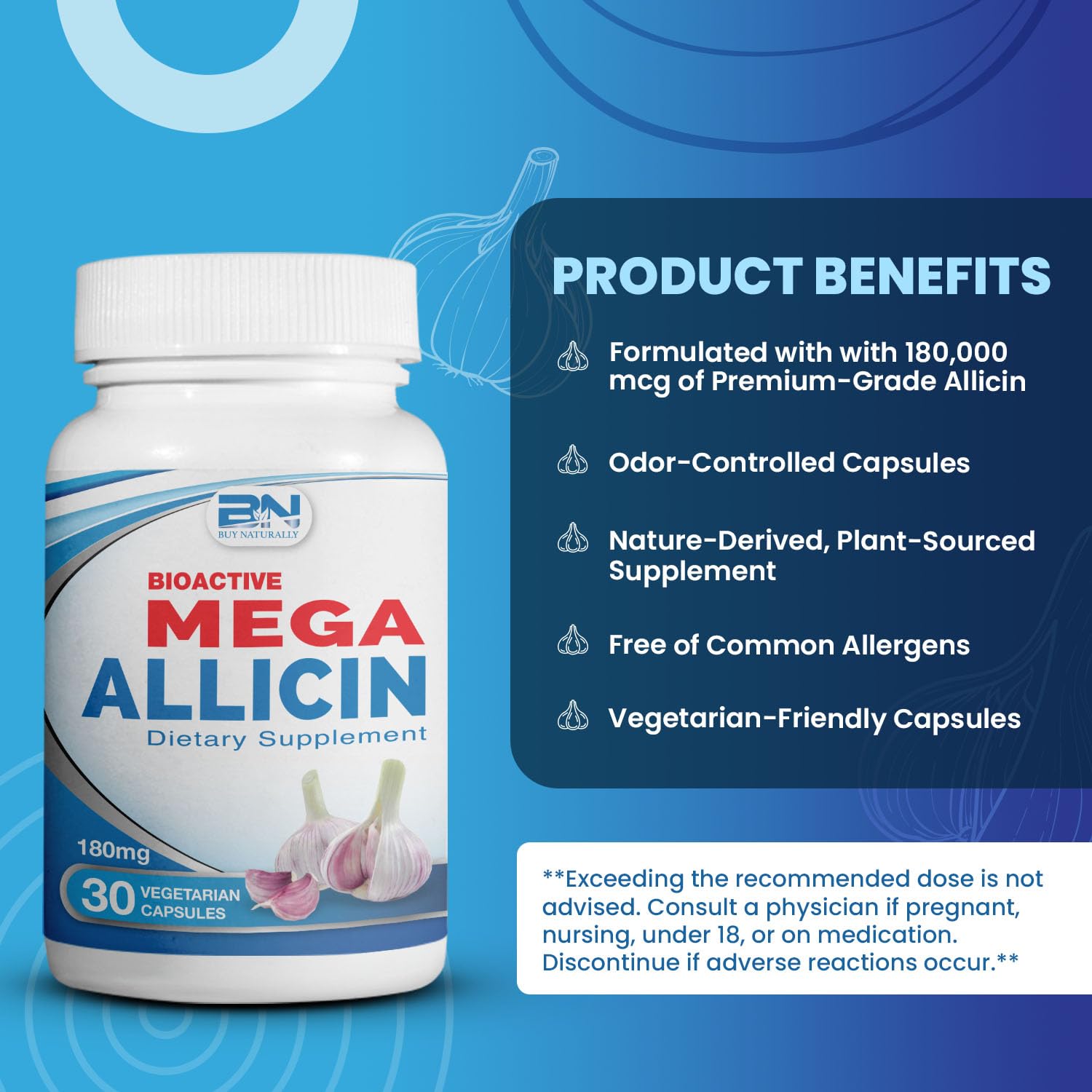 cápsula vegetariana BuyNaturally Mega Allicin primer plano de textura y recubrimiento