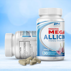 envase de BuyNaturally Mega Allicin en bolso de viaje subraya formato discreto