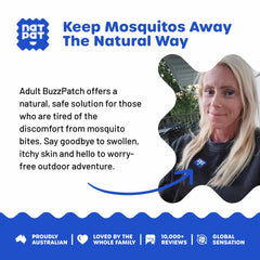 BUZZPATCH etiqueta con ingredientes naturales y fácil lectura