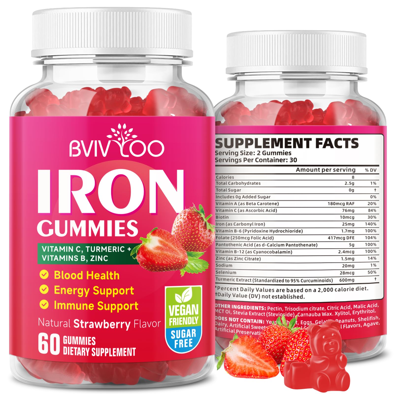 BVIVLOO frente del envase mostrando 60 gominolas y beneficios claros