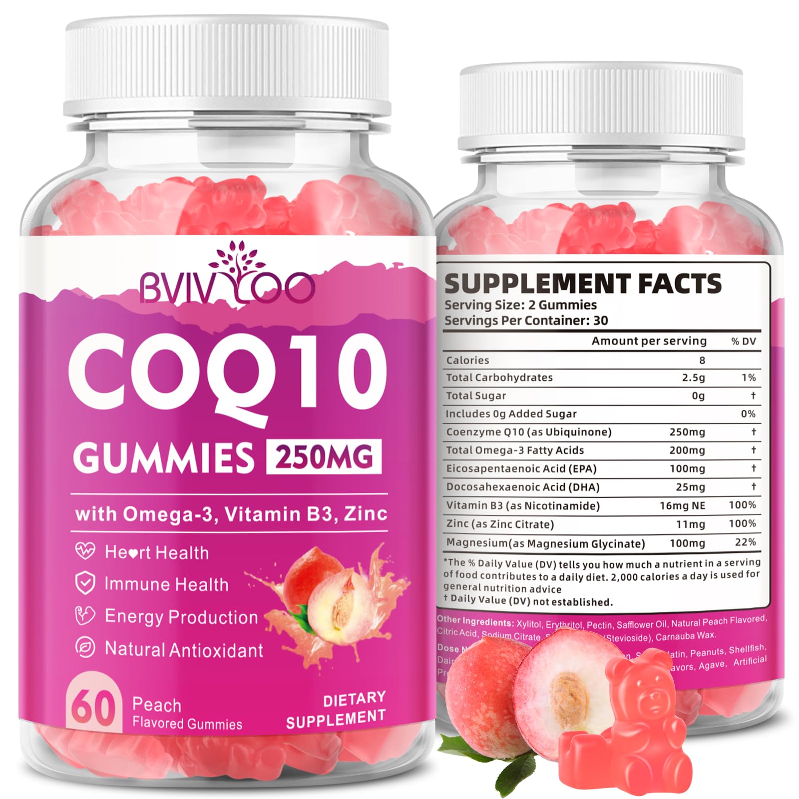 BVIVLOO envase frontal 60 gominolas para energía y salud cardiovascular