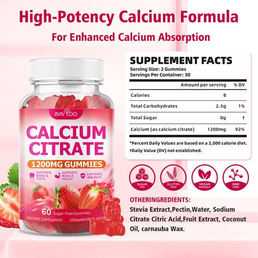 BVIVLOO gomitas calcio 1200 mg primer plano, textura suave para masticar