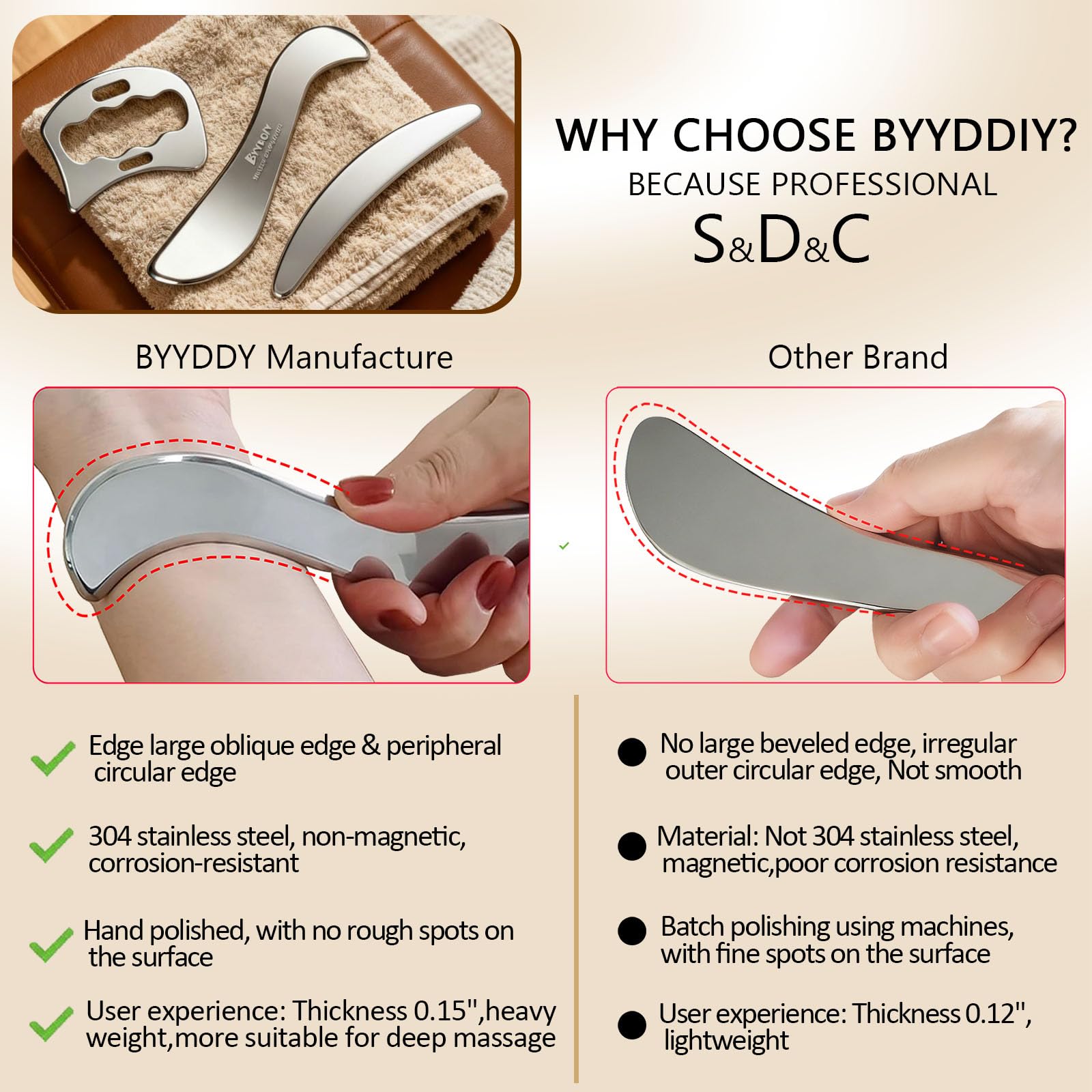 BYYDDIY textura de acero inoxidable en mano resaltando limpieza y durabilidad