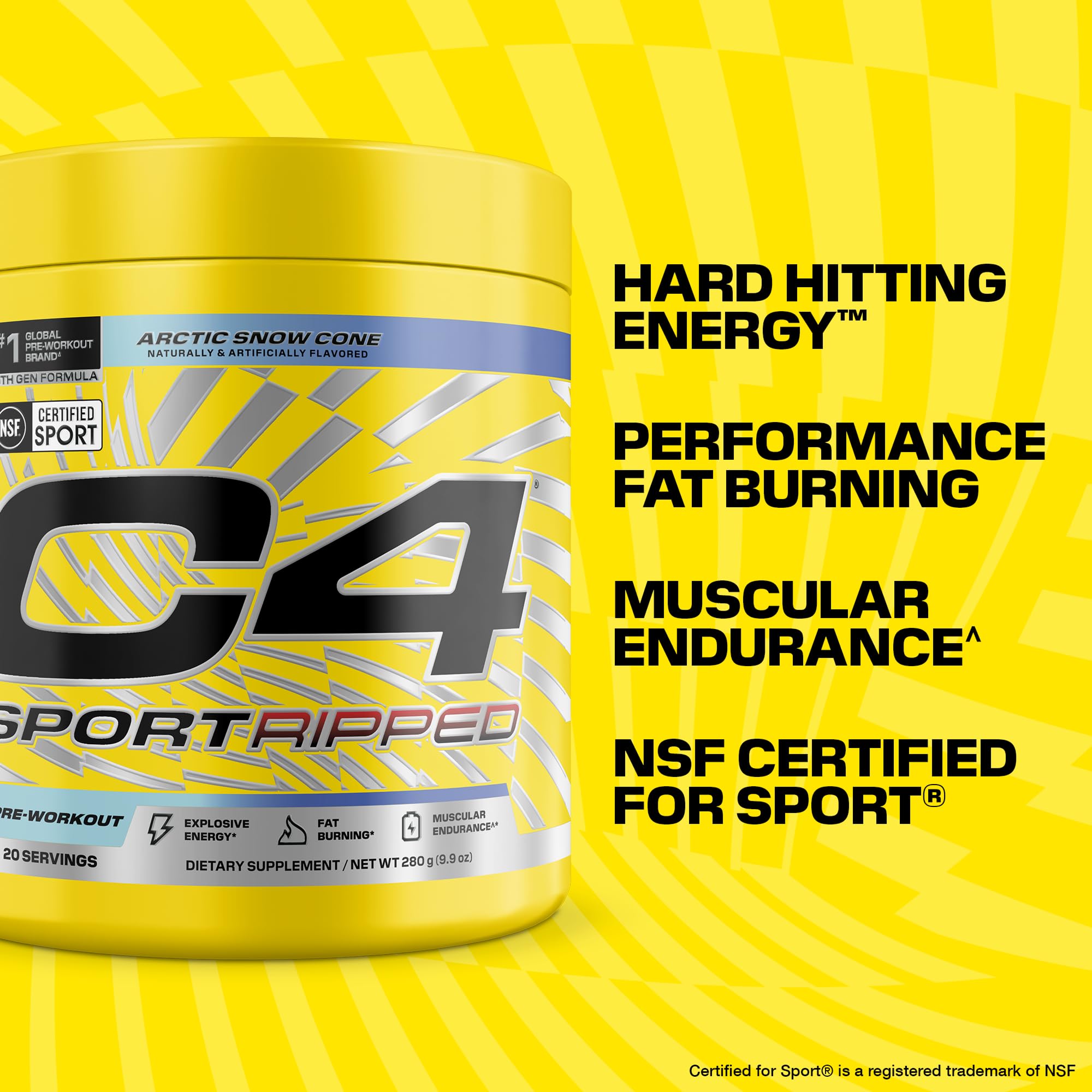 Etiqueta de C4 Ripped con sello NSF, marca C4 para confianza y calidad