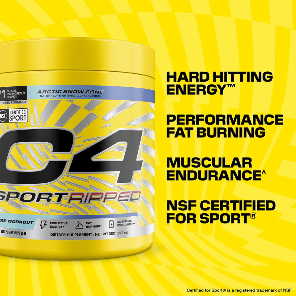 Etiqueta de C4 Ripped con sello NSF, marca C4 para confianza y calidad