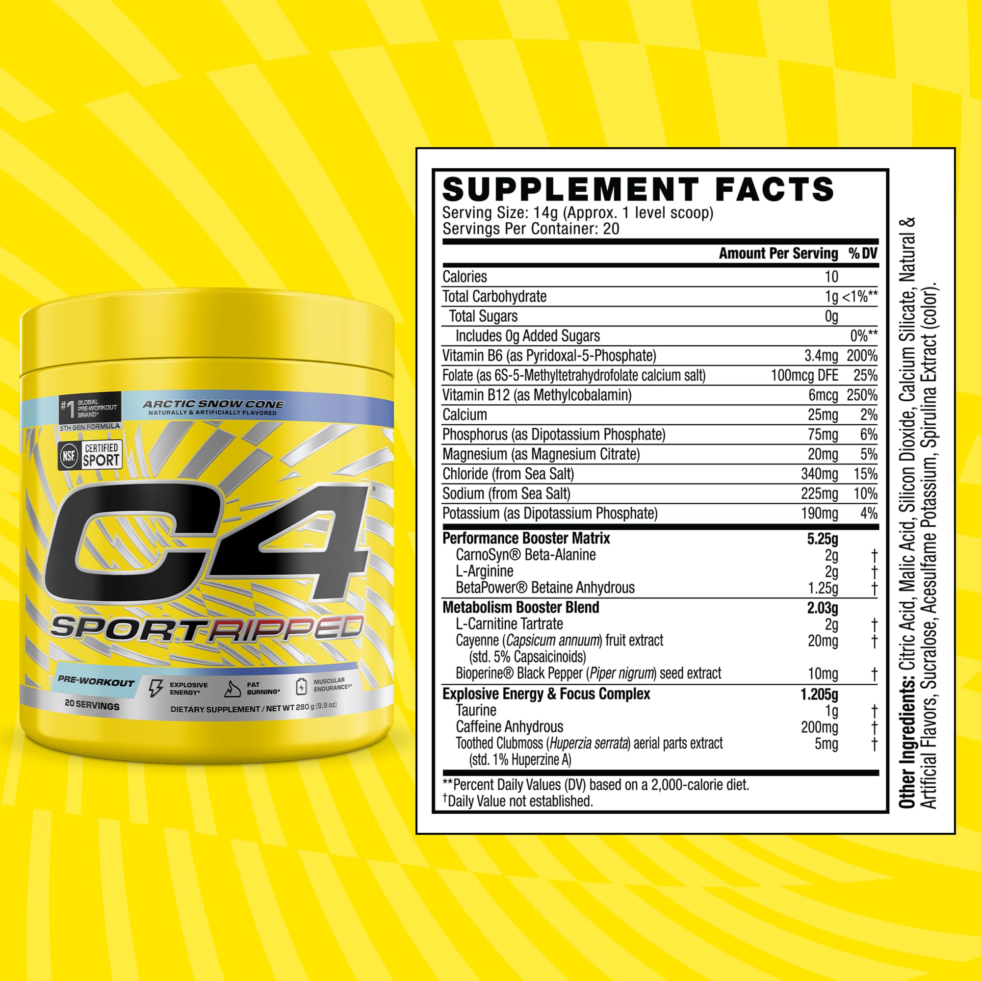 Polvo de C4 Ripped textura fina en cuchara, marca C4 para disolución rápida