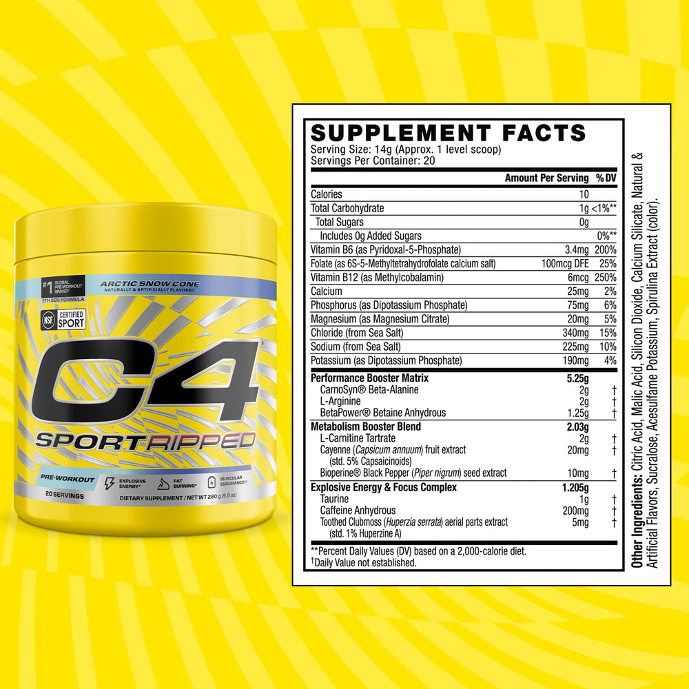 Polvo de C4 Ripped textura fina en cuchara, marca C4 para disolución rápida