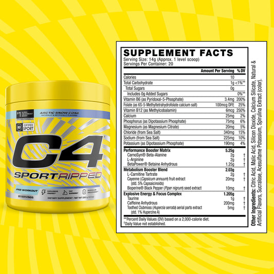 Polvo de C4 Ripped textura fina en cuchara, marca C4 para disolución rápida