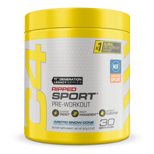 Envase de C4 Ripped Sport mostrando diseño frontal y dosis clara