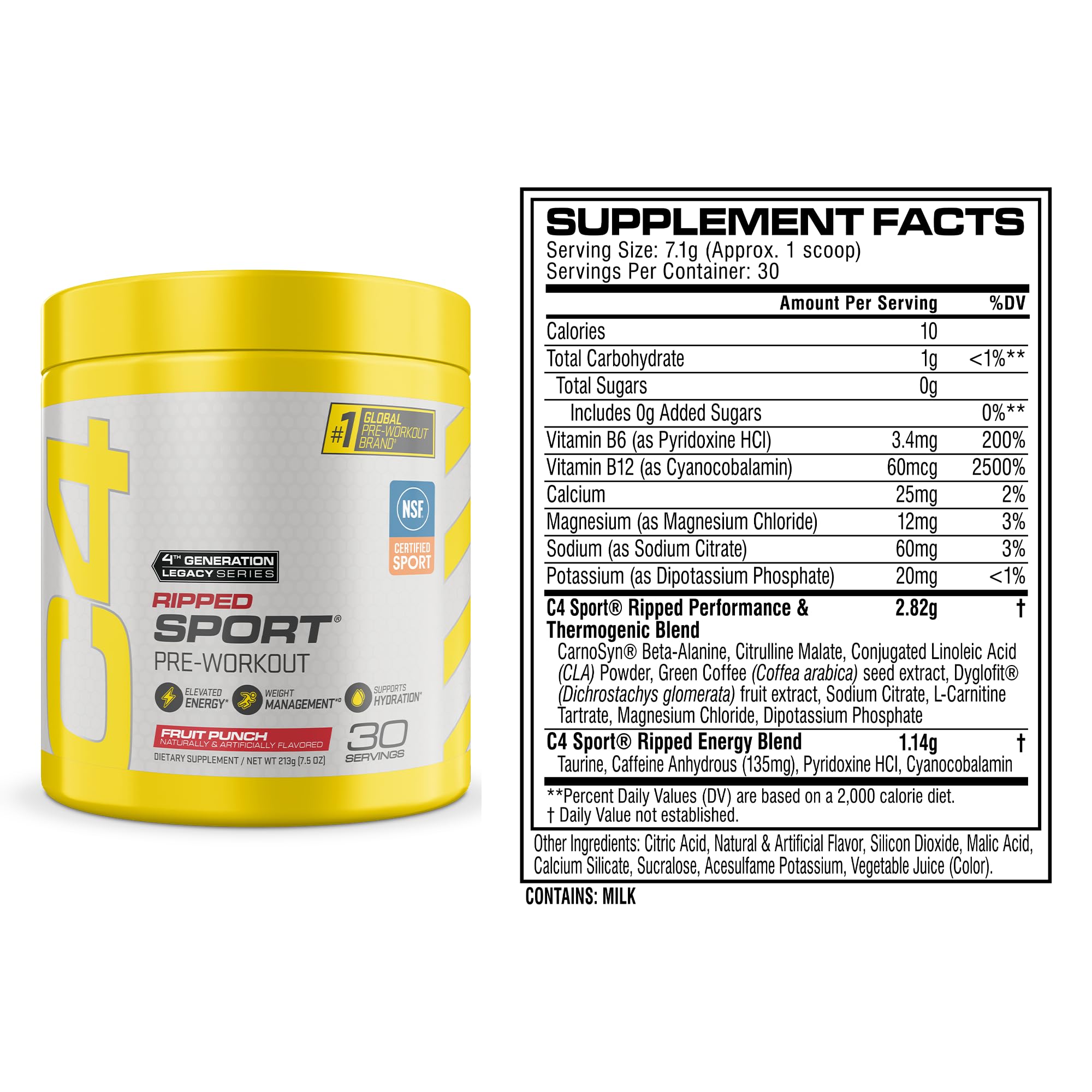 Etiqueta C4 Ripped Sport con lista de ingredientes y uso seguro
