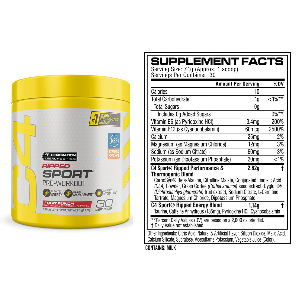 Etiqueta C4 Ripped Sport con lista de ingredientes y uso seguro